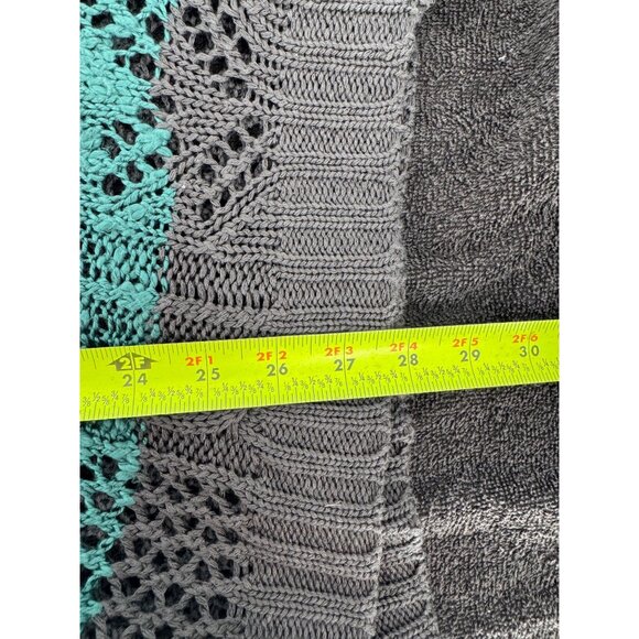 Romeo & Juliet Striped Green & Gray Open Knit Long Sleeve Sweater Size M - Picture 6 of 7